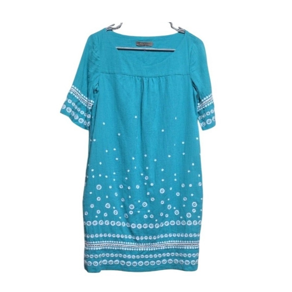 Tommy Bahama Turquoise 100% cotton Embroidered Dot Dress womens S/M spring dress